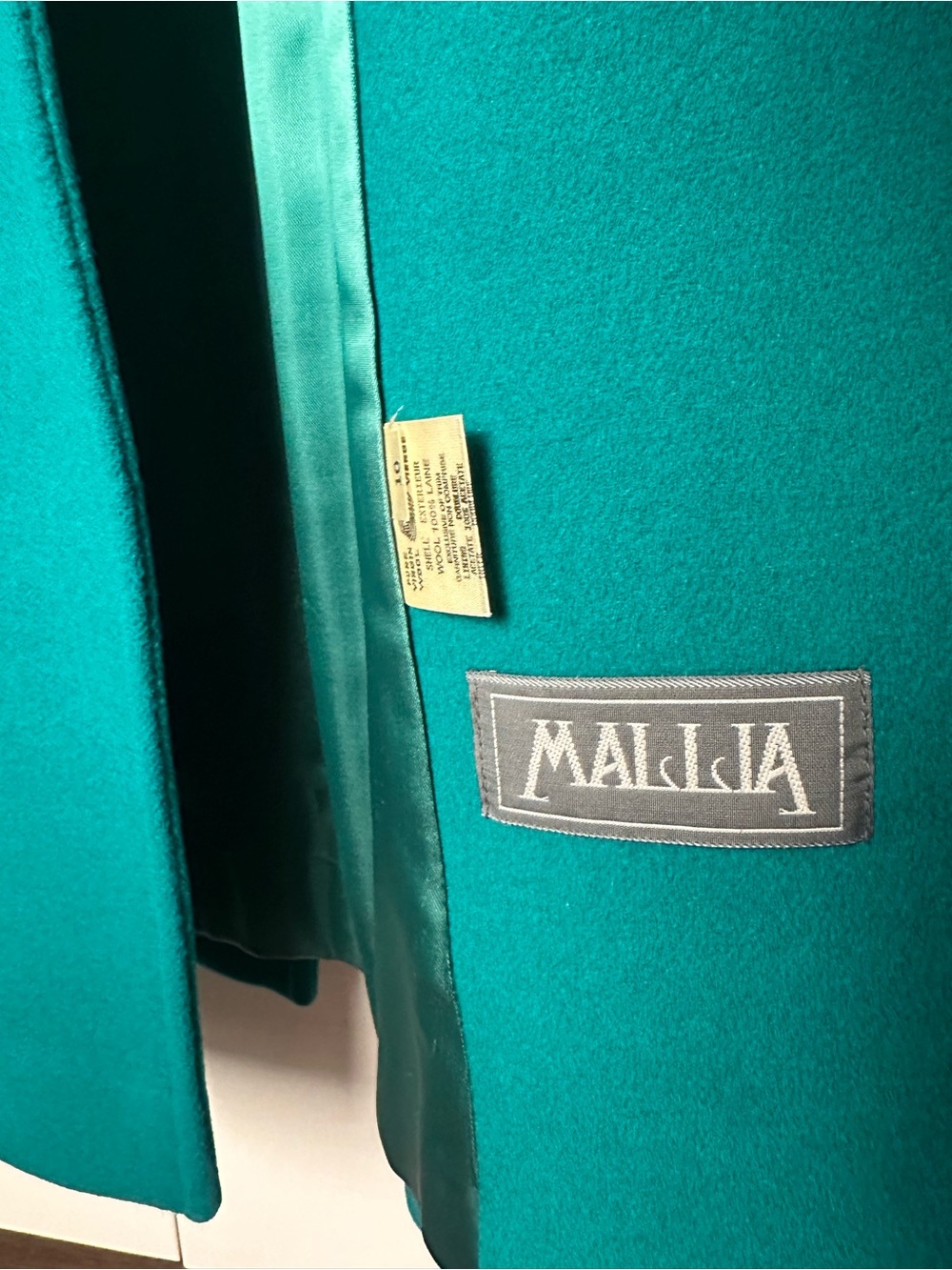 Vintage Mallia 100% Wool Teal Double Breasted Long Coat Size 10 - Picture 4 of 5